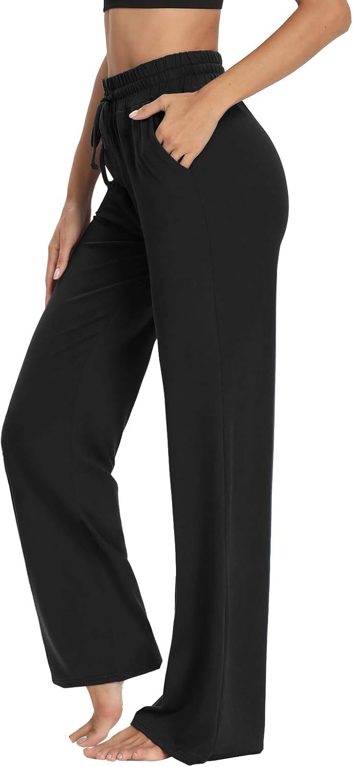 Womens Yoga Sweatpants Wide Leg High Waisted Lounge Pajamas Pants Comfy Workout Loose Pants with Pockets