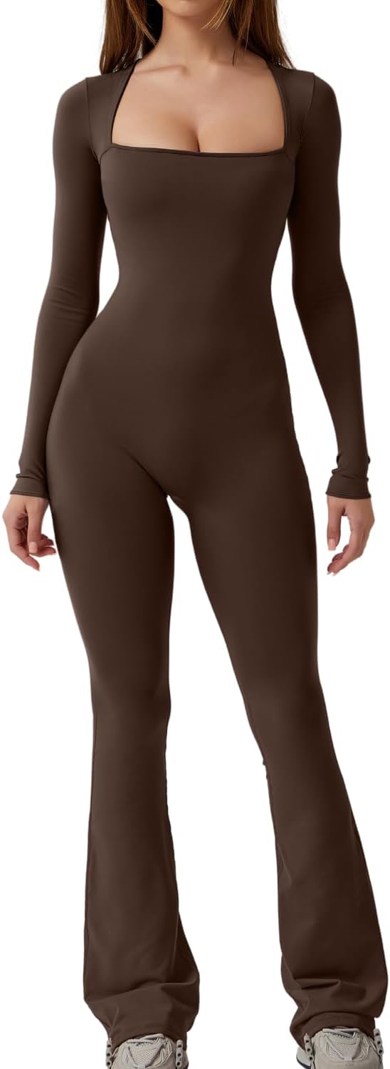 Jumpsuits for Women Square Neck Wide Leg Full Length Romper Playsuit