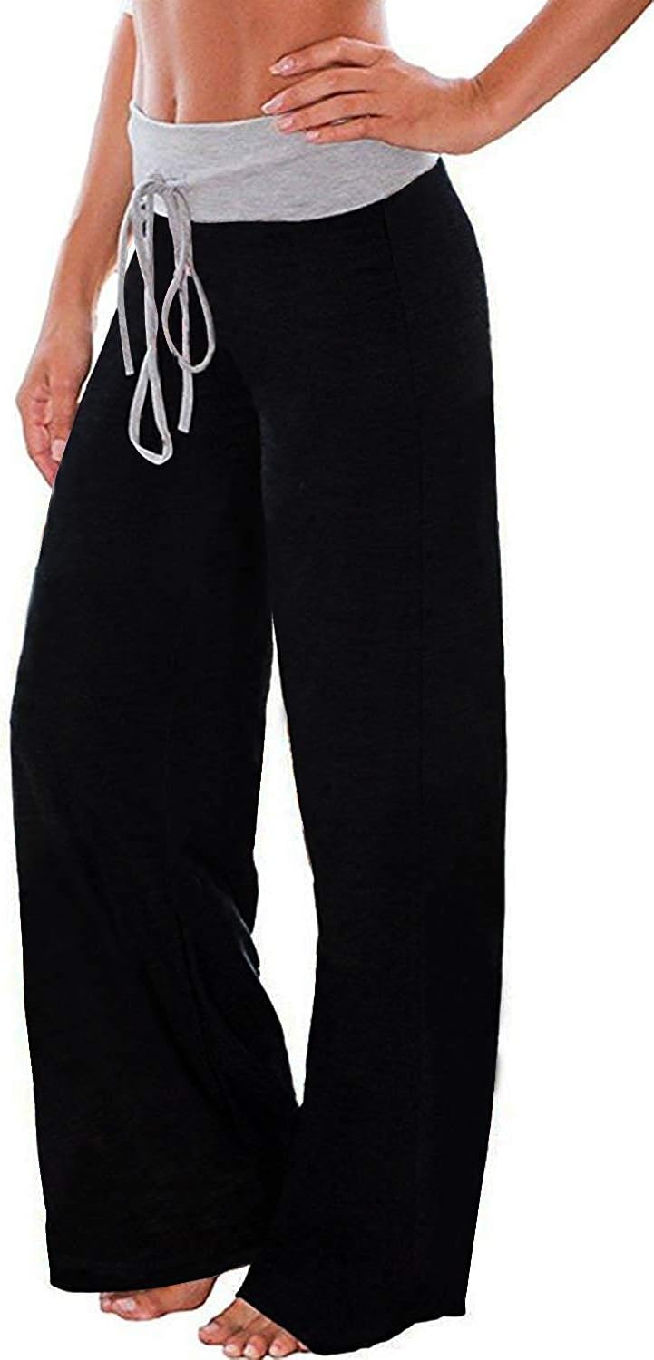 Women's Comfy Casual Pajama Pants Floral Print Drawstring Palazzo Lounge Pants Wide Leg