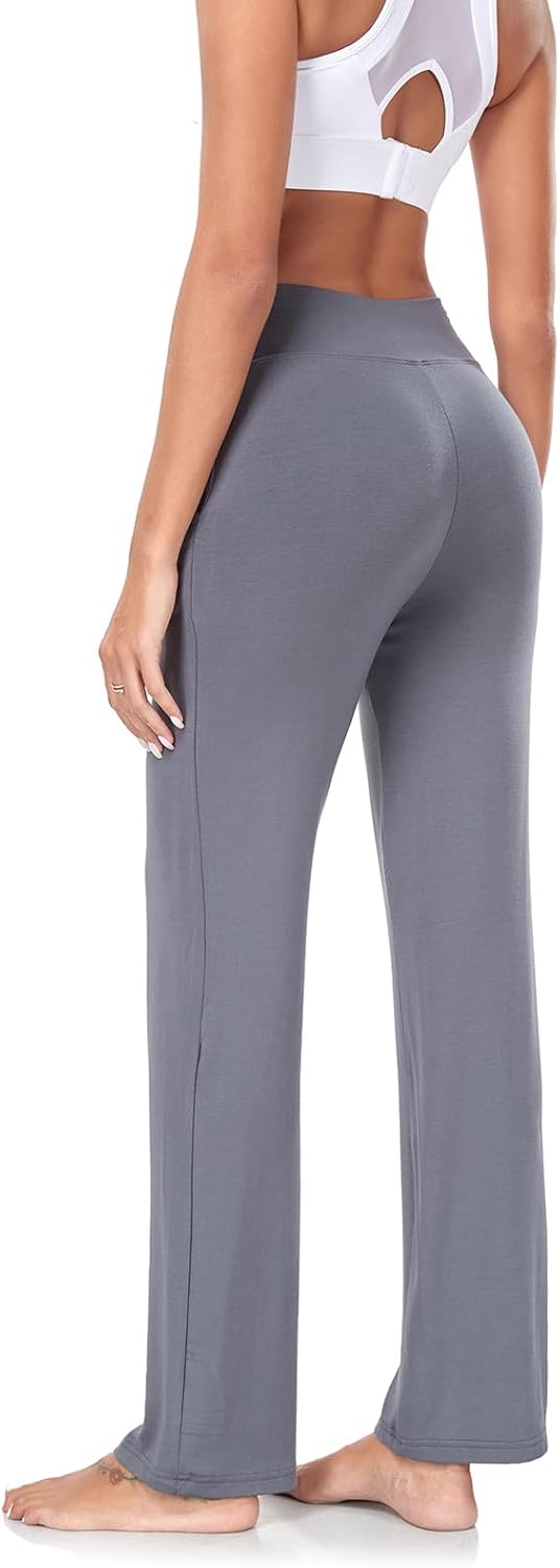 Women’s Yoga Pants with Pockets, High Waisted Bootcut Straight-Leg Pants for Women, Loose Comfy Modal Sweatpants