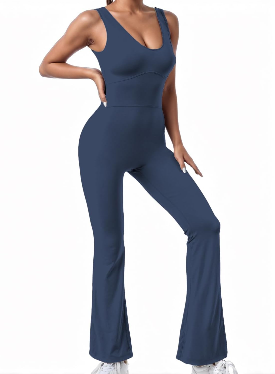 Flare Jumpsuits for Women Sleeveless Sweetheart Neck Women's Jumpsuits Tummy Control Long Pants Stretch Bodysuit Yoga