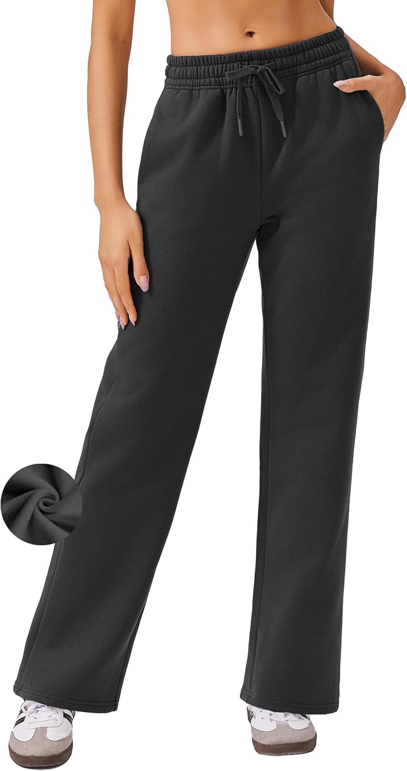 Fleece Sweat Pants for Womens Straight Legs Winter Sweatpants High Waisted Workout Pants with 4 Pockets