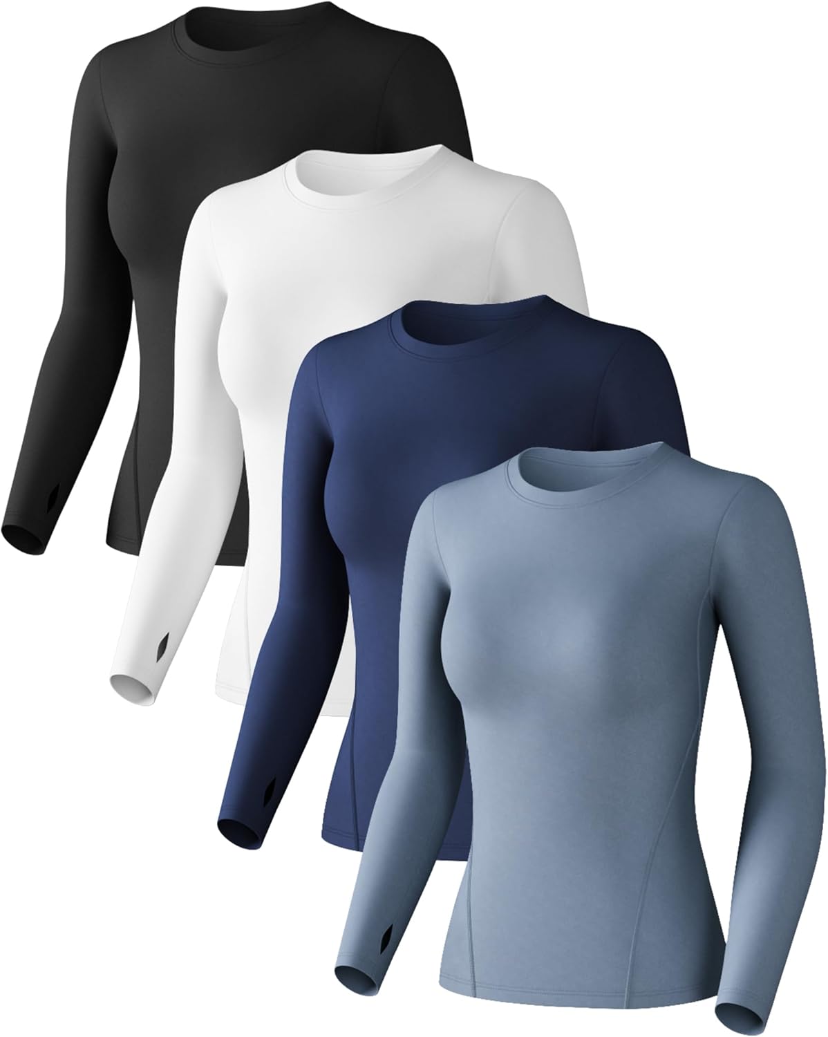 Women's Compression Shirt Long Sleeve Athletic Workout Tops Sun Protection Undershirt for Gym Yoga Running