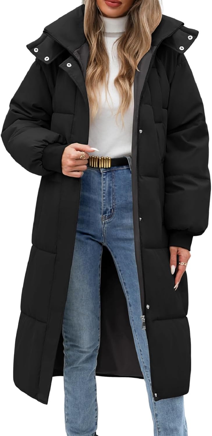 Women Long Puffer Coat Winter Warm Hooded Jacket Long Sleeve Parka Full Length Down Coats With Zip