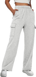 Womens Cargo Sweatpants Wide Leg Baggy Fleece High Waisted Sweats Pants Winter Clothes with Pockets