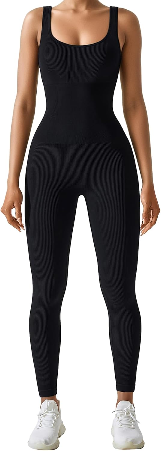 Jumpsuit for Women Workout Seamless Jumpsuits Yoga Ribbed One Piece Tank Tops Rompers Sleeveless Exercise Jumpsuits