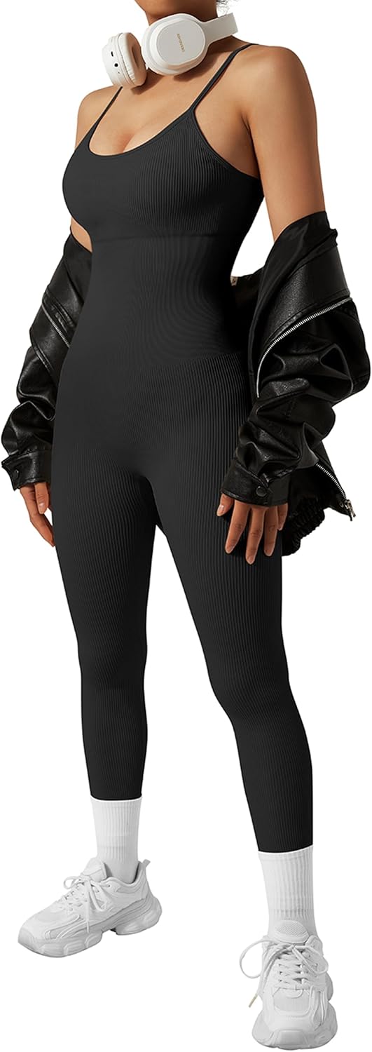 Women's Backless One Piece Jumpsuits Yoga Bodycon Jumpsuits Sleeveless Athletic Workout Rompers