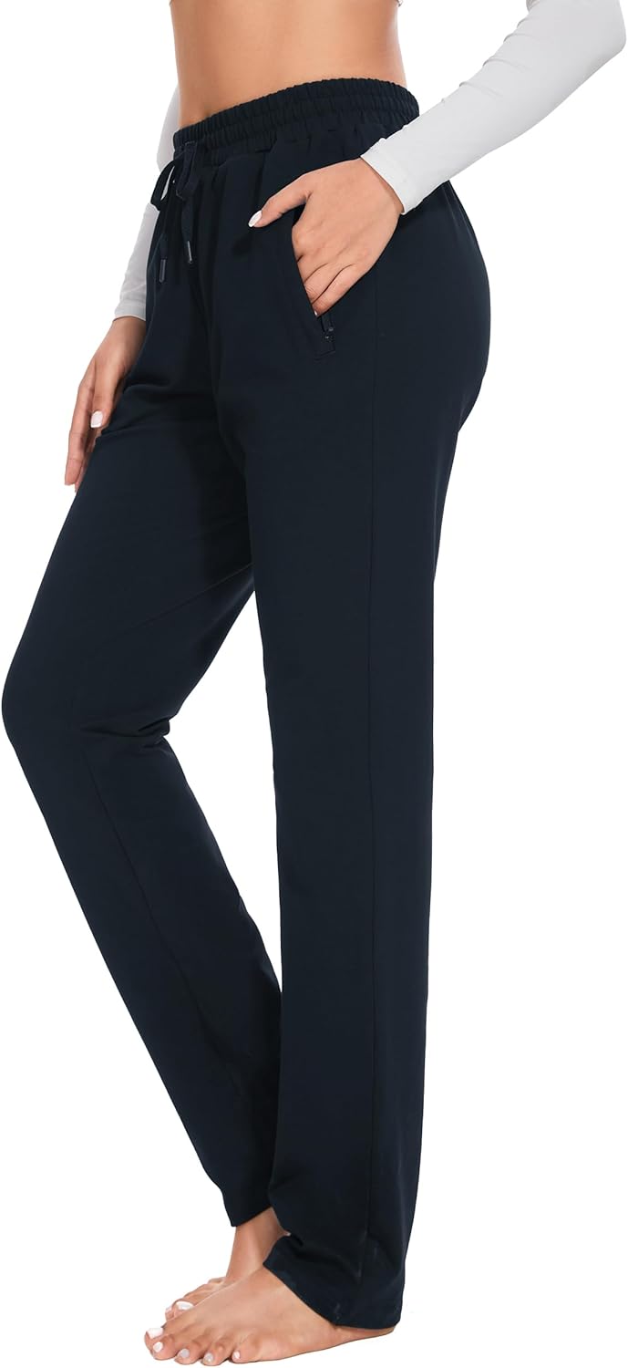 Women's Sweatpants Tall Cotton Yoga Lounge 30"/32"/34"/36" Casual Open Bottom Soft Workout Zipper Pocket Joggers