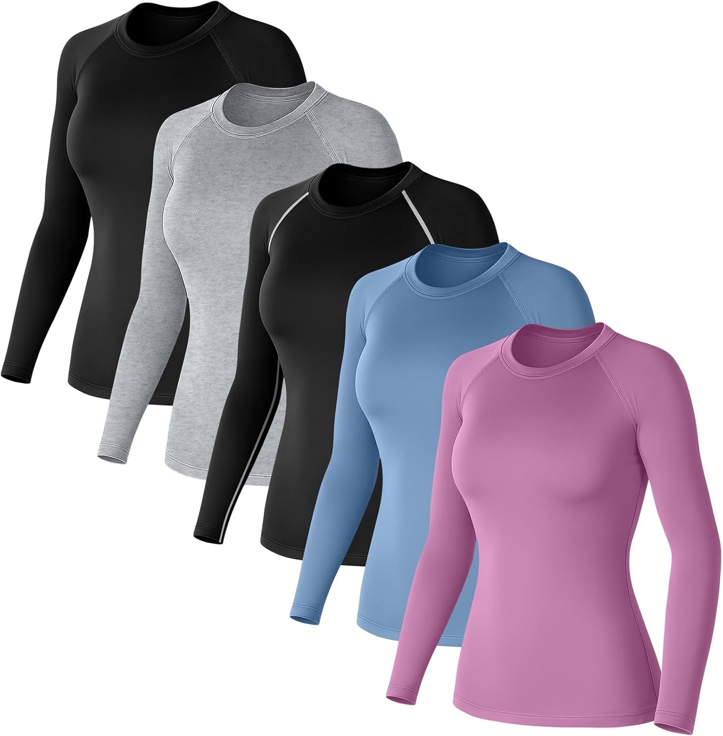 5 Pack Women's Compression Shirt Long Sleeve Workout Shirts Quick Dry Fitted Athletic Tops Gym Yoga Running