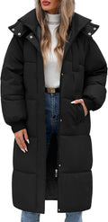 Women's Winter Jacket Long Puffer Coat Hooded Warm Parka Down Water Resistant Zip Up Outerwear with Decorative Pockets