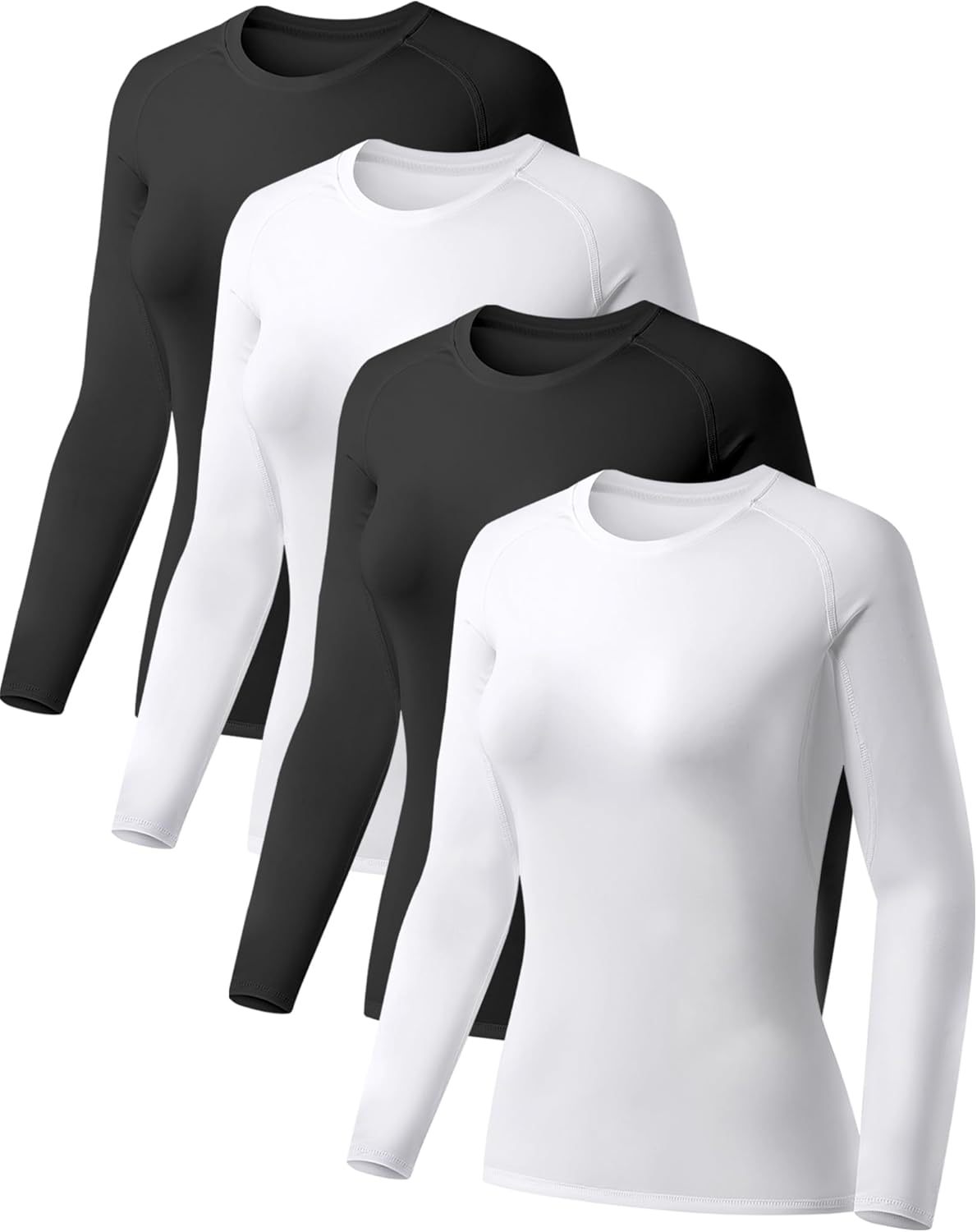 4 Pack Women's Compression Shirt Long Sleeve Performance Workout Baselayer Athletic Top Sports Gear
