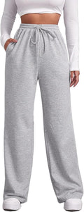Wide Leg Sweatpants for Women Elastic High Waisted Drawstring Loose Pants with Pockets