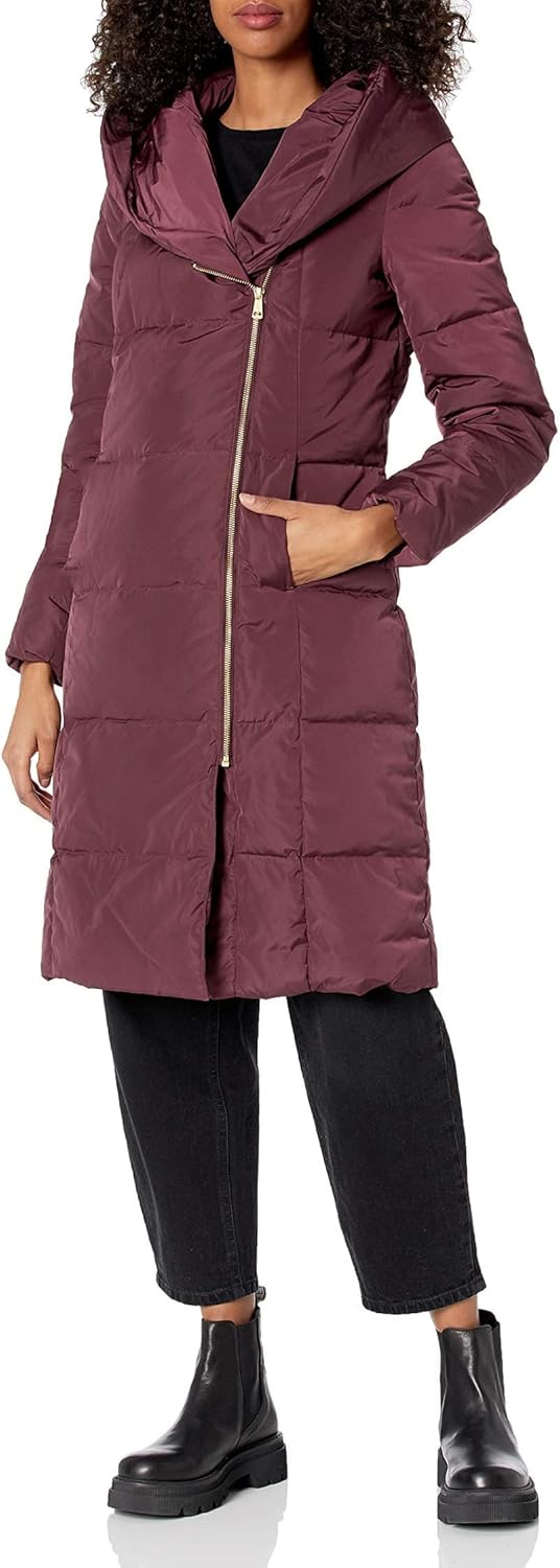Women's Taffeta Down Coat With Bib Front and Dramatic Hood