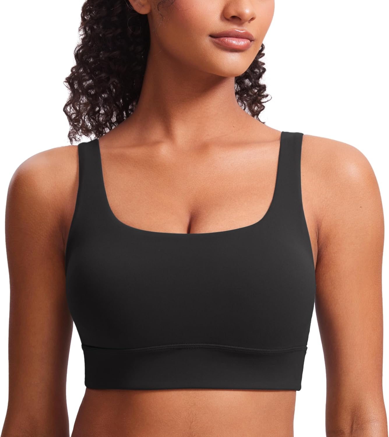 Womens U Back Sports Bra - Scoop Neck Padded Low Impact Yoga Bra Workout Crop Top with Built in Bra