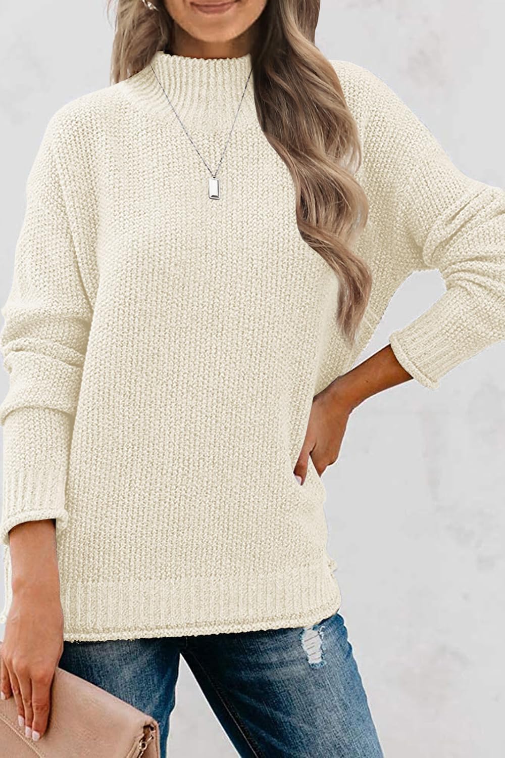 Women's Long Sleeve Turtleneck Cozy Knit Sweater Casual Loose Pullover Jumper Tops