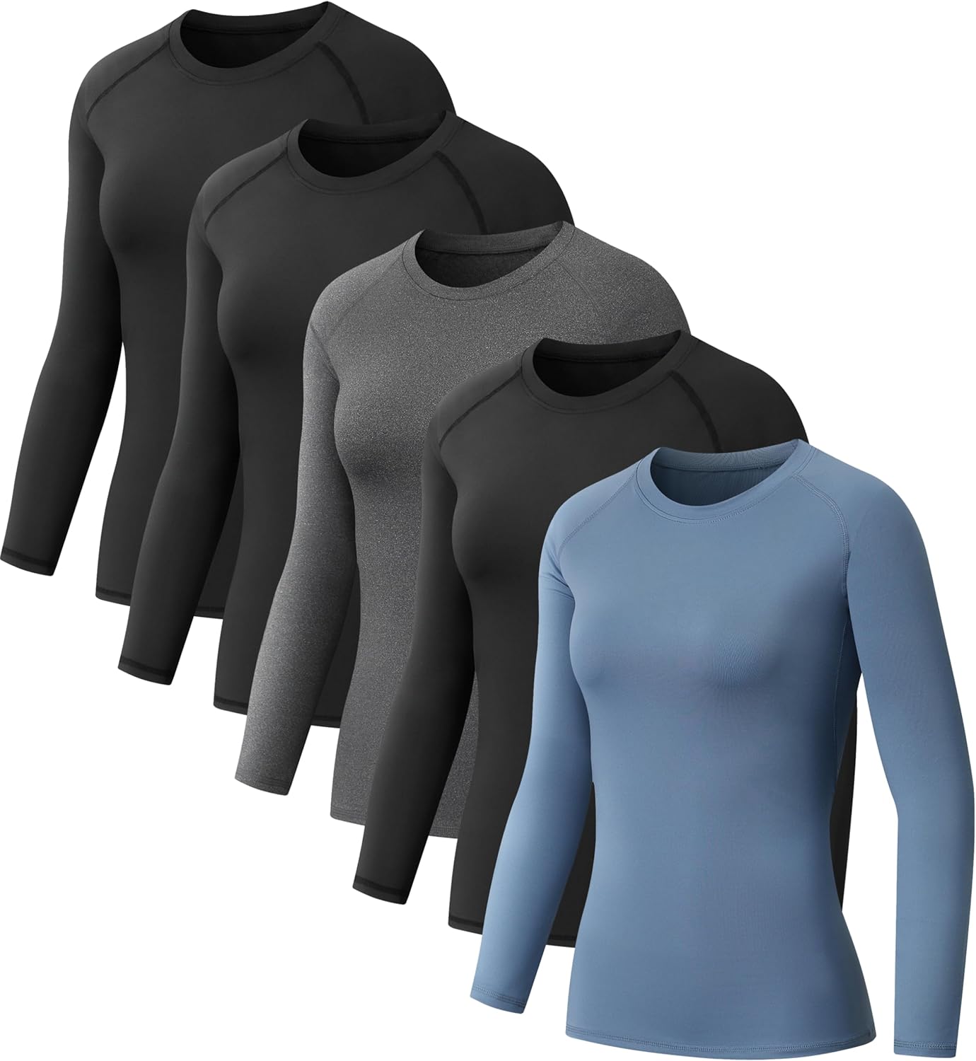 5 Pack Women's Compression Shirt Long Sleeve Workout Tops Athletic Baselayer Quick Dry Gym Yoga Running T-Shirt