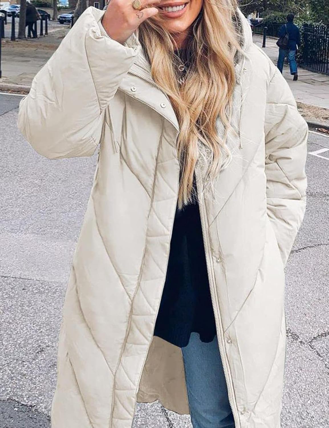 Womens Long Puffer Coat Long Sleeve Padded Winter Down Coats Hooded Parka Jacket