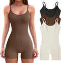3pcs Women’s Bodysuit Yoga Workout Romper One Piece Outfits Ribbed Sleeveless Going Out Bodycon Jumpsuit Shorts