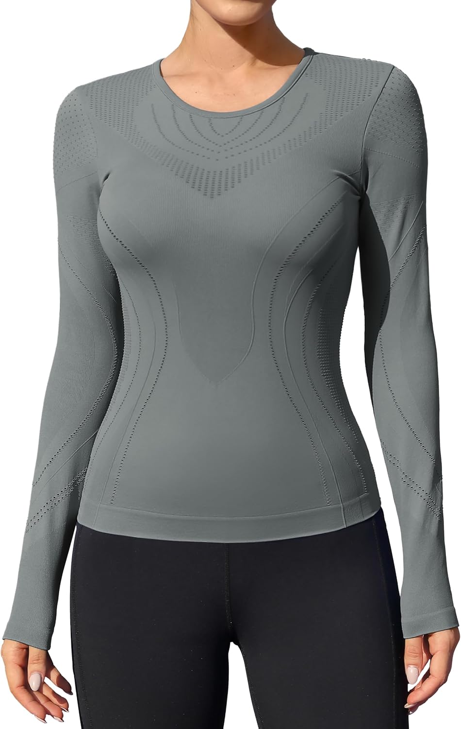 Women's Long Sleeve Shirts Crew Neck Thermal Tops Undershirts Slim Fit Base Layer Breathable