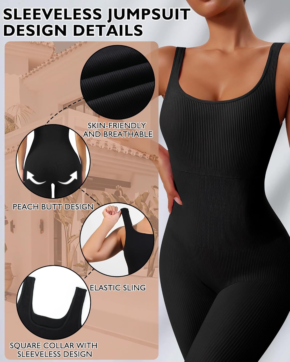 Jumpsuit for Women Workout Seamless Jumpsuits Yoga Ribbed One Piece Tank Tops Rompers Sleeveless Exercise Jumpsuits