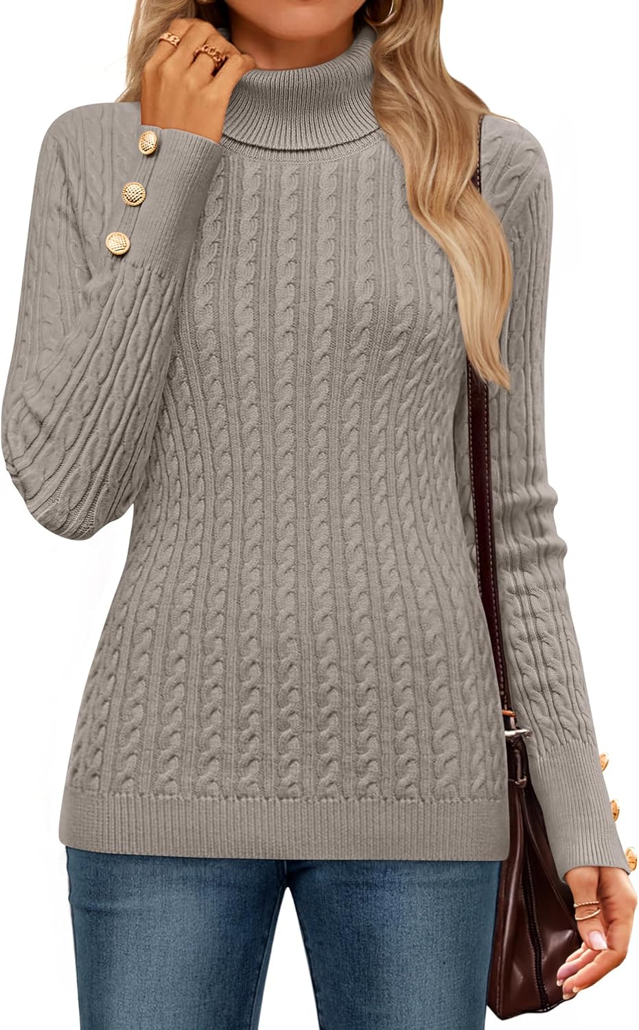 Women's Turtleneck Cable Knit Spring Winter Long Sleeve Pullover Sweaters