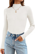 Women's Fall Long Sleeve Turtleneck T Shirt Ribbed Knit Sweater Slim Fit Basic Casual Tee Tops