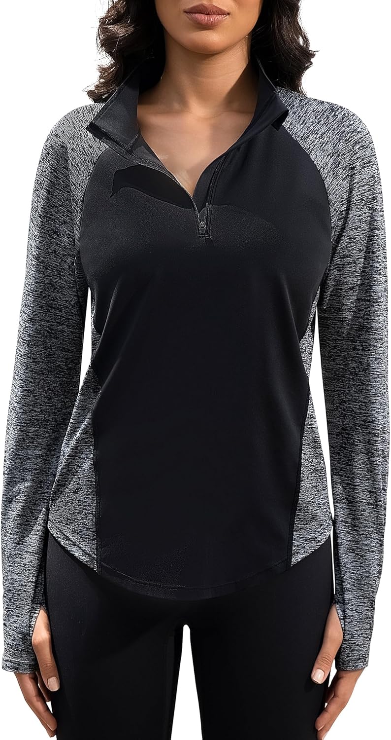 Women's 1/4 Zip Workout Tops Long Sleeve Pullover Athletic Running Yoga Hiking Quick Dry UPF 50+ Sun Shirts