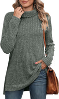 Womens Tunic Tops Turtleneck Long Sleeve Shirts Oversized Fall Sweaters Side Split High Low Hemline