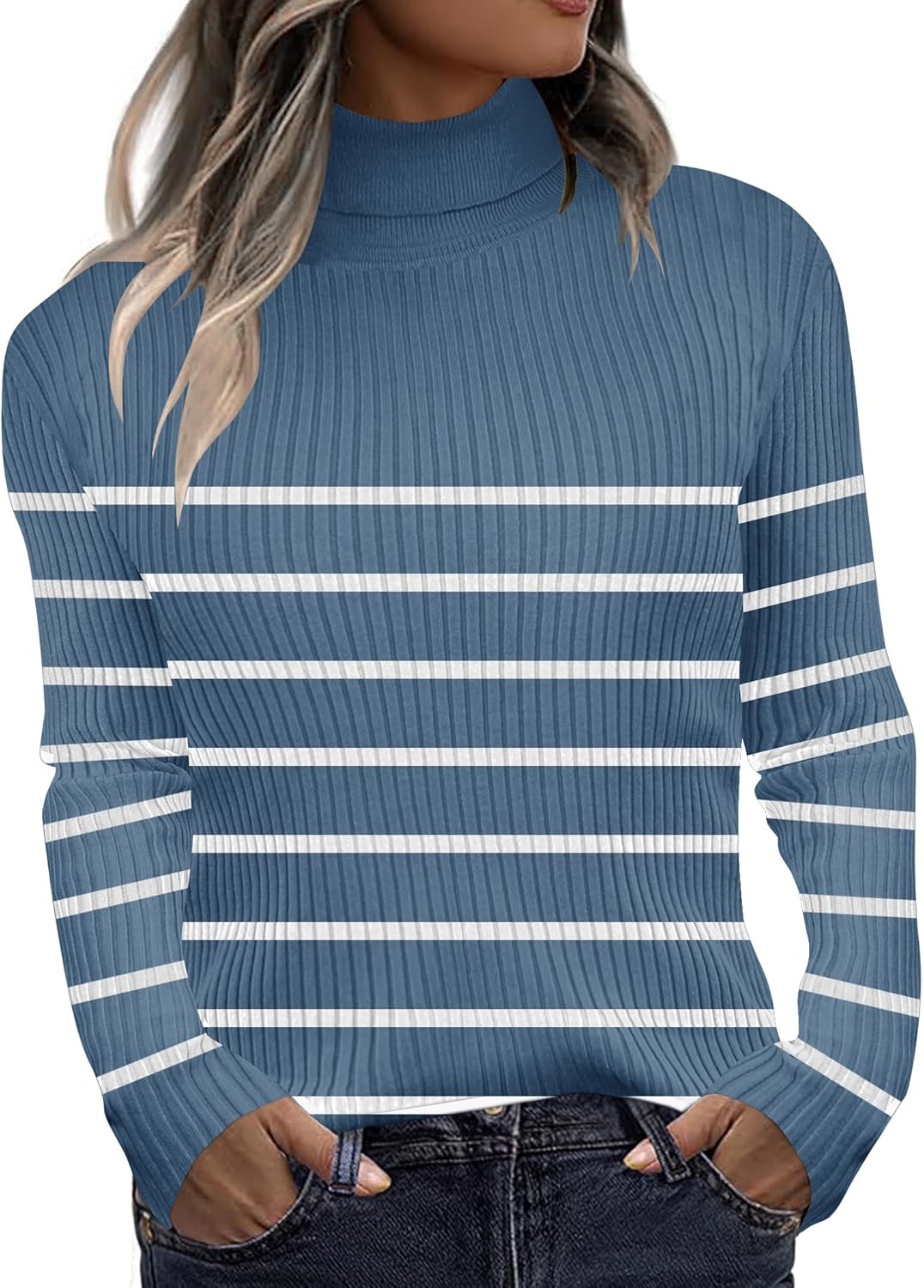 Women's Turtleneck Sweaters  Fall Fitted Long Sleeve Pullover Sweater Ribbed Knit Basic Tops