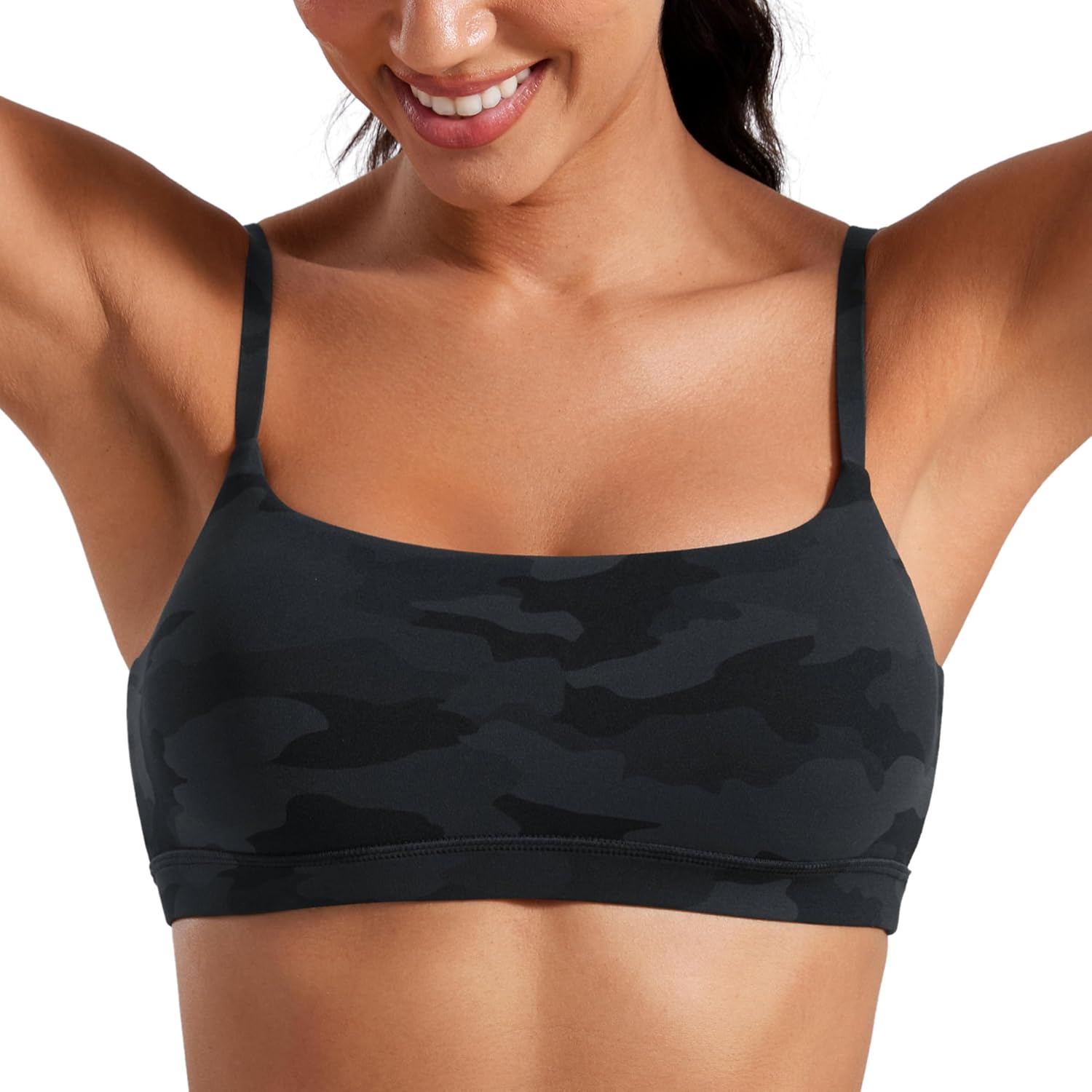 Womens  Adjustable Spaghetti Strap Sports Bra - Scoop Neck Wireless Padded Bra Yoga Workout Crop Top