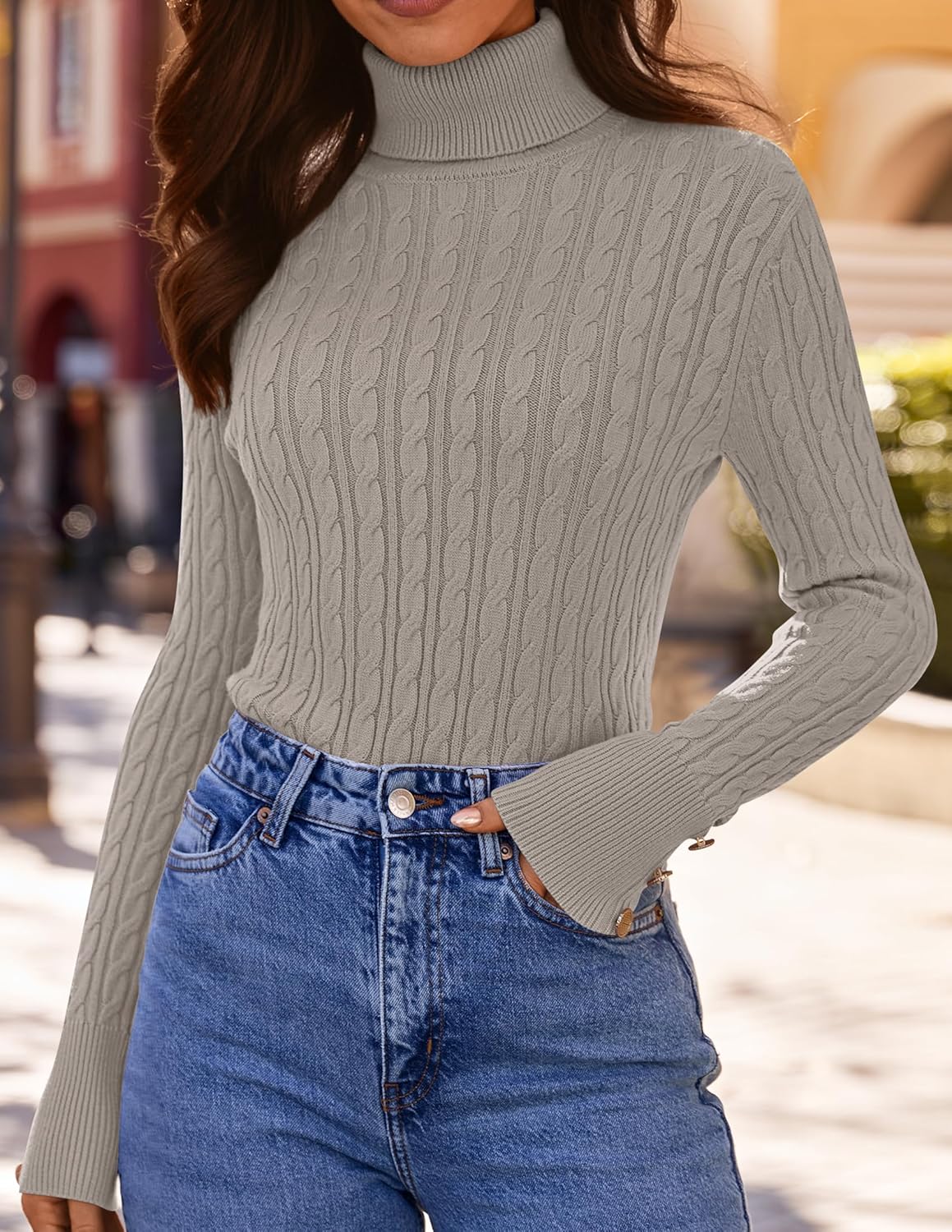 Women's Turtleneck Cable Knit Spring Winter Long Sleeve Pullover Sweaters